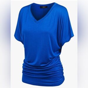 New! Royal Blue V-Neck Short Sleeve Dolman Tunic Top